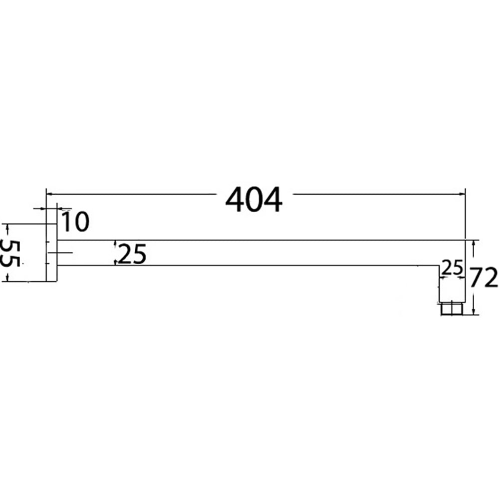 Square Horizontal Wall Mounted Shower Arm 400mm PRY003