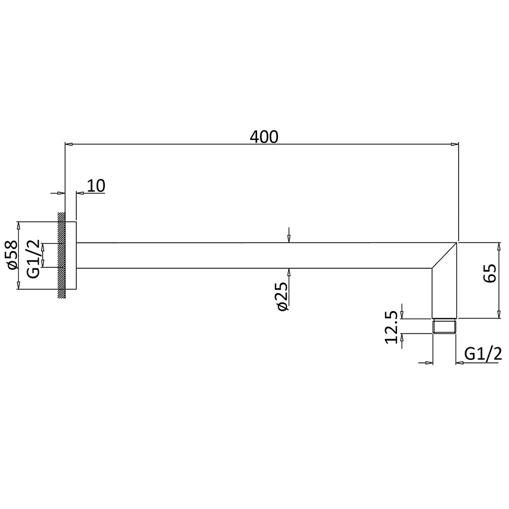 Round Horizontal Shower Arm 400mm Chrome PRY103 - Bathroom Hub