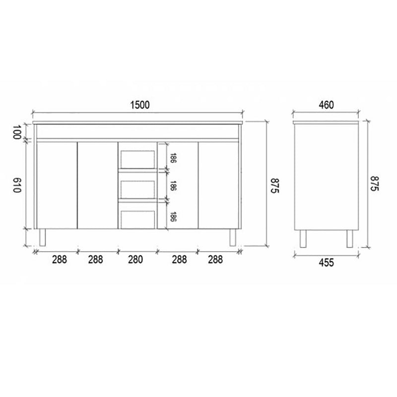 PVC Double Bowl Freestanding White Bathroom Vanity PS1500DT