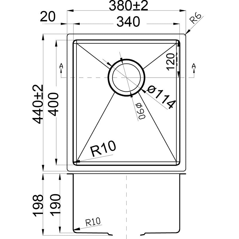 Eden Single Bowl Kitchen Sink 380 x 440mm PS340R