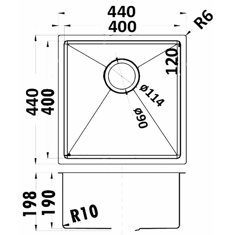 Eden Single Bowl Kitchen Sink 440 x 440mm PS400R