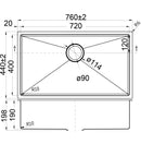 Eden Single Bowl Kitchen Sink 760 x 440mm PS720R