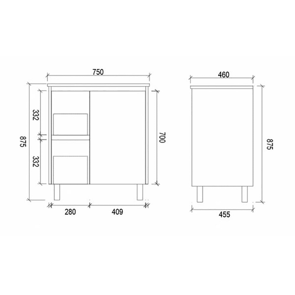 Freestanding White Bathroom Vanity PVC750L - Bathroom Hub