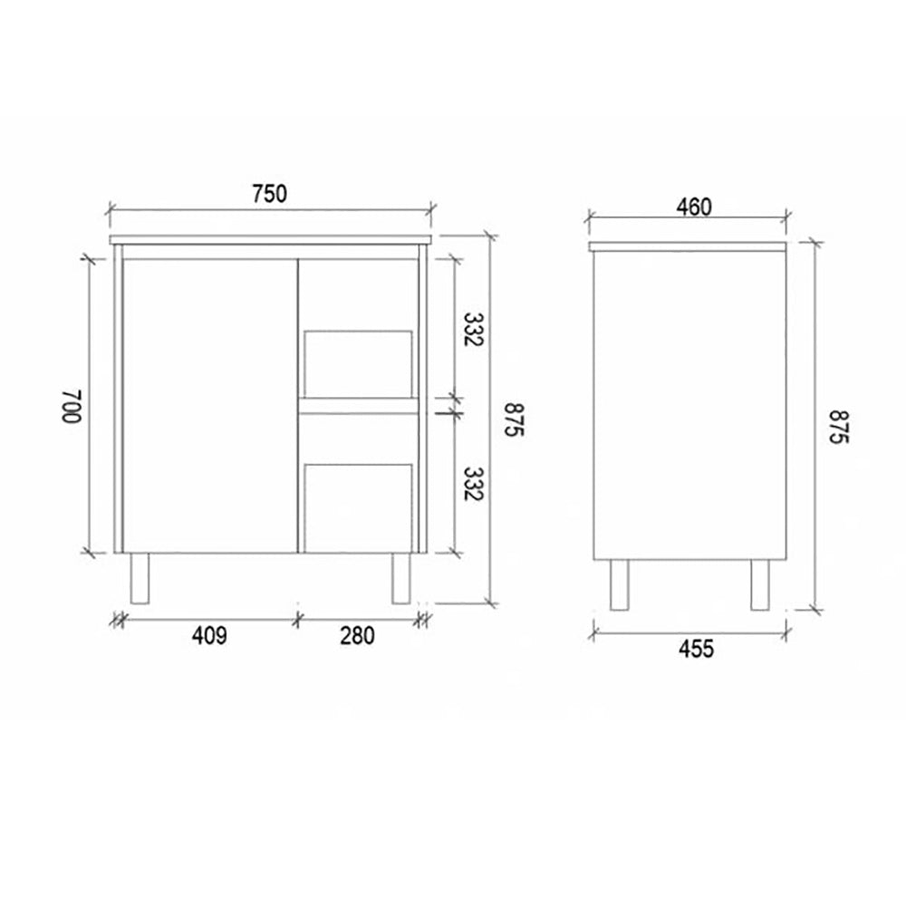 Freestanding White Bathroom Vanity PVC750R - Bathroom Hub