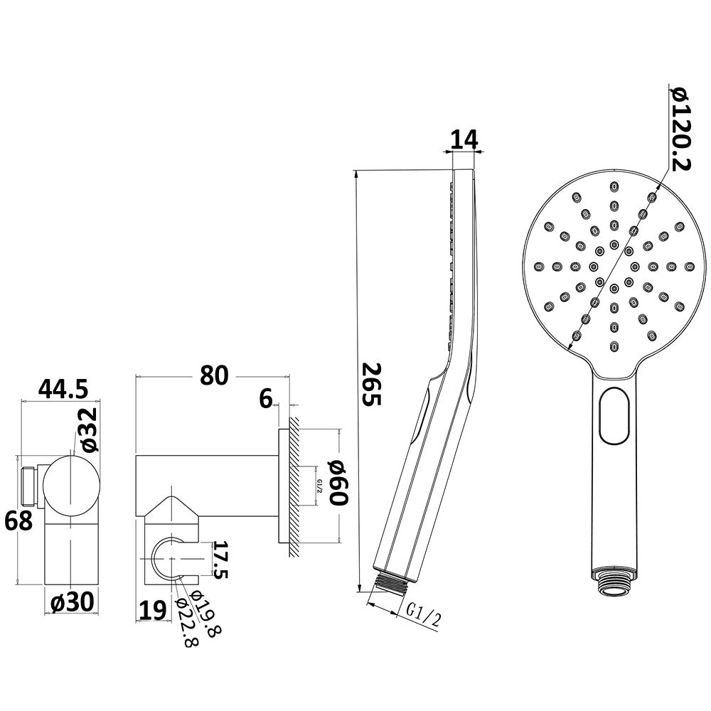 Cora Hand Shower on Bracket Matt Black PSH036-1B - Bathroom Hub