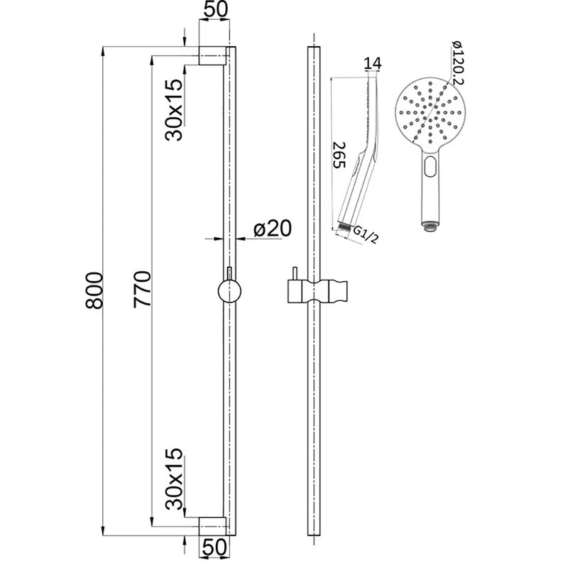 Cora Sliding Shower Rail Brushed Gold PSH036-BG