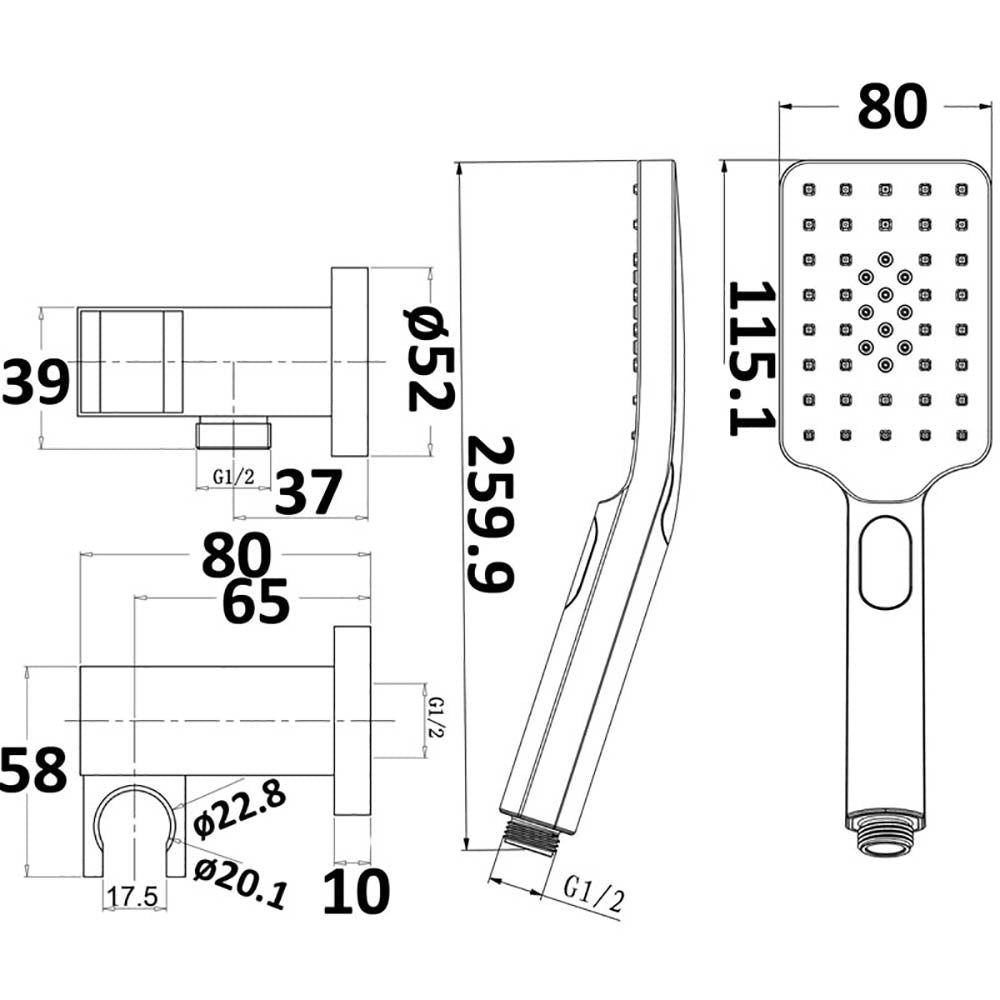 Eden Hand Shower on Bracket Matt Black PSH037-1B