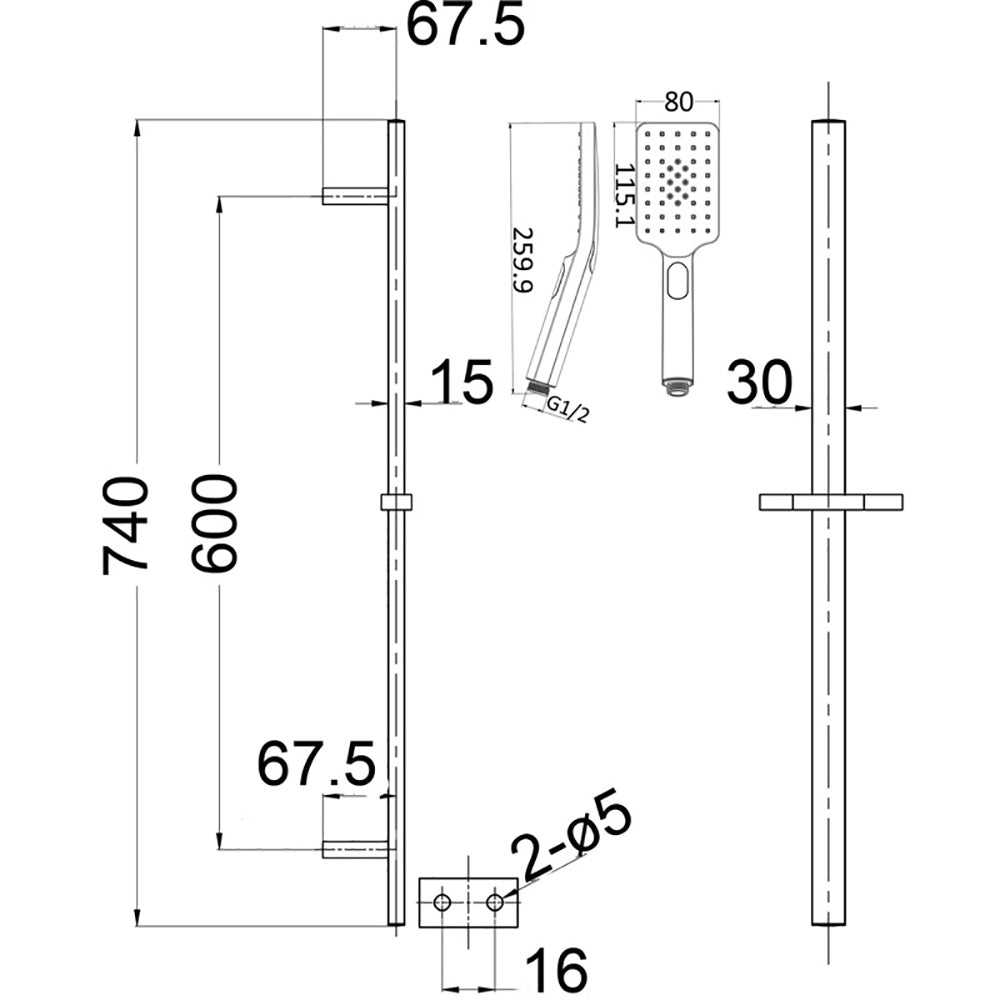 Eden Sliding Shower Rail Brushed Nickel PSH037-BN - Bathroom Hub