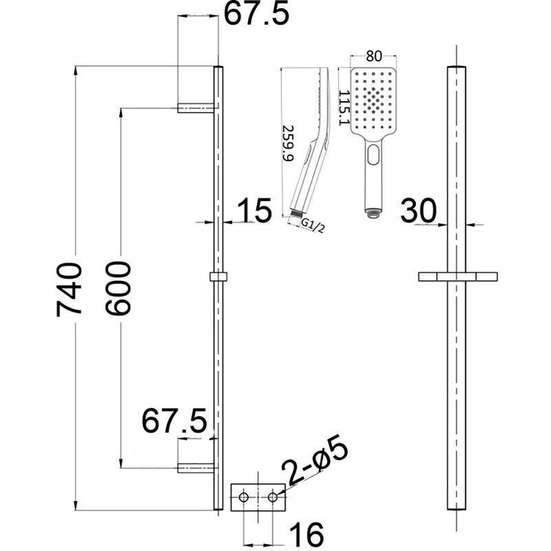 Eden Sliding Shower Rail PSH037