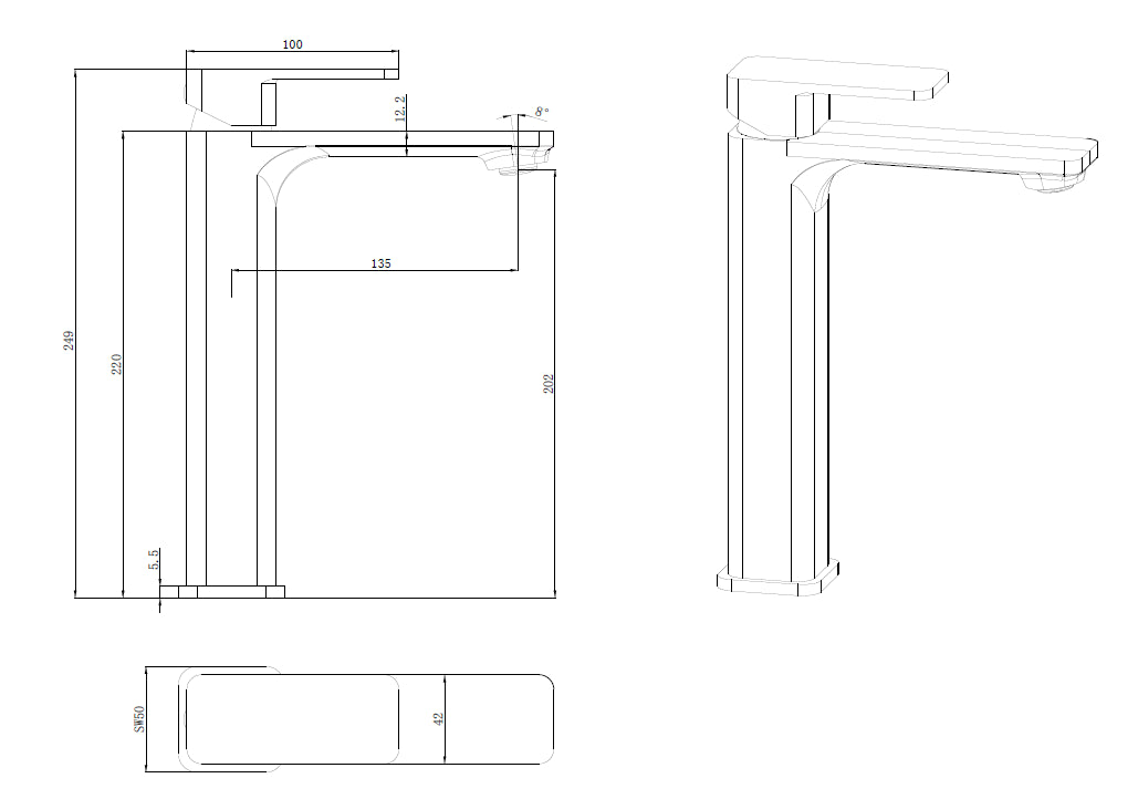 Nova Highrise Basin Mixer Matt Black PSR2006LF-MB - Bathroom Hub