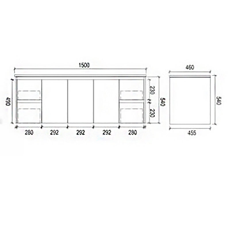 PVC Double Bowl Wall Hung White Bathroom Vanity PWH1500D