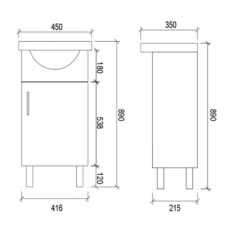 Semi-Recessed Freestanding White Bathroom Vanity SR450