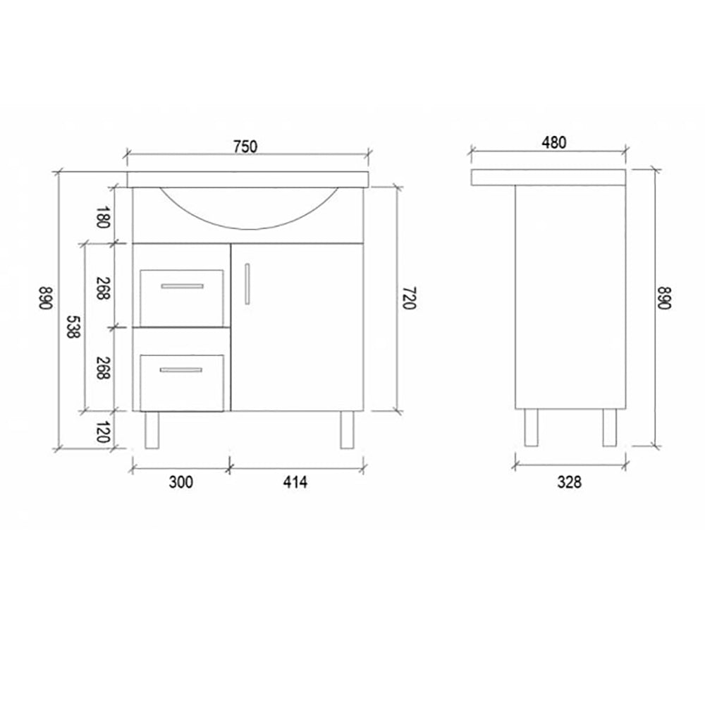 Semi-Recessed Freestanding White Bathroom Vanity SR750L - Bathroom Hub