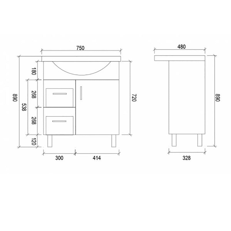 Semi-Recessed Freestanding White Bathroom Vanity SR750L