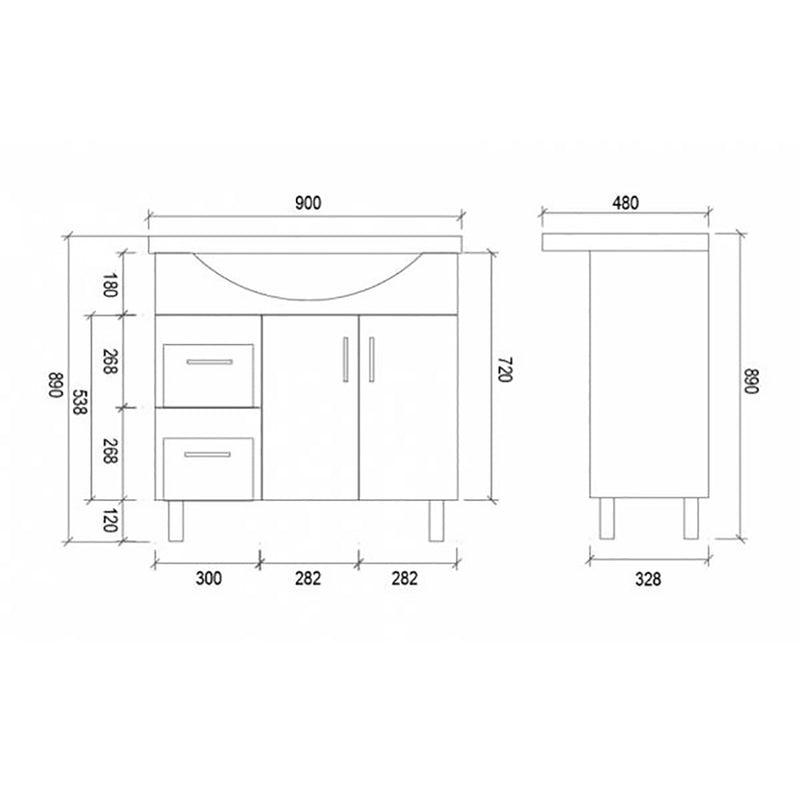 Semi-Recessed Freestanding White Bathroom Vanity SR900L