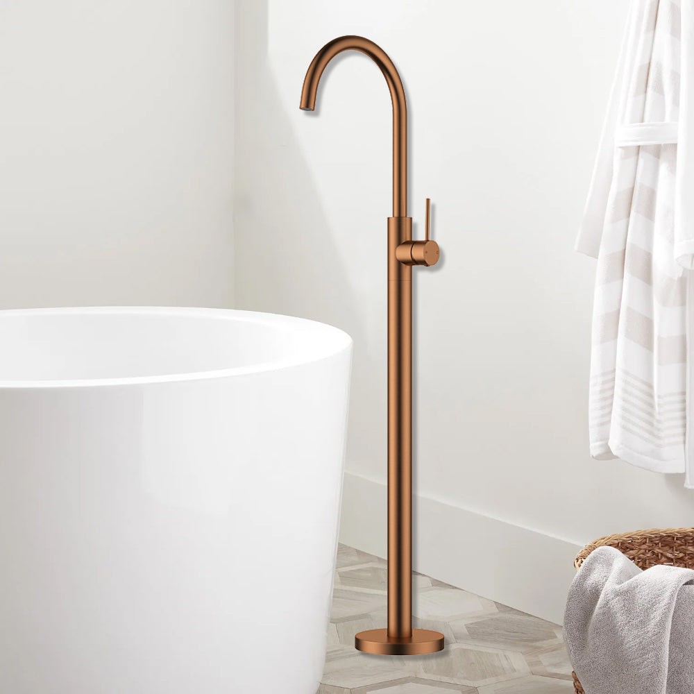Otus Slimline Freestanding Bath Mixer Brush Copper SSBF2070-BC - Bathroom Hub