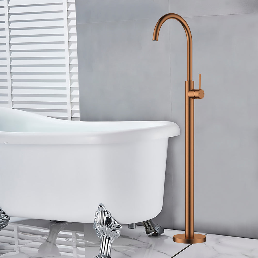 Otus Slimline Freestanding Bath Mixer Brush Copper SSBF2070-BC - Bathroom Hub