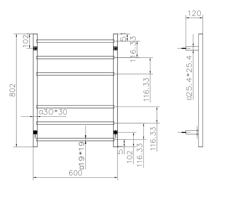 Spirit 6 Bar Heated Towel Rail JY-S600-BG