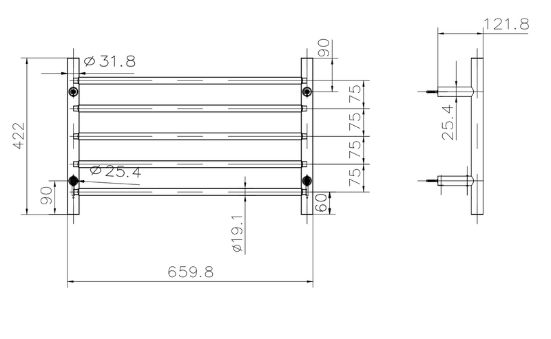 Allegra 5 Bar Heated Towel Rail JY-3350-CH