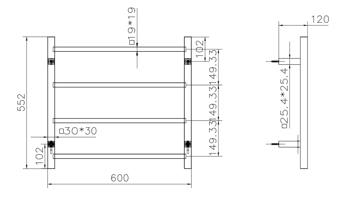 Spirit 4 Bar Heated Towel Rail JY-S400- BG Bathroom Hub