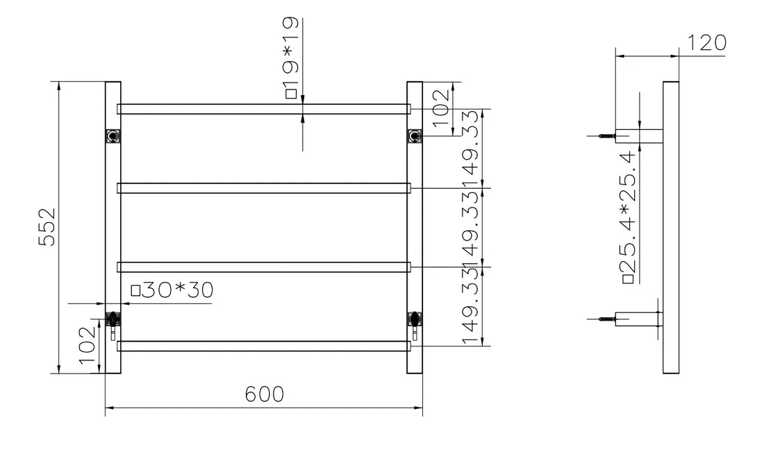 Spirit 4 Bar Heated Towel Rail JY-S400-AB- Bathroom Hub
