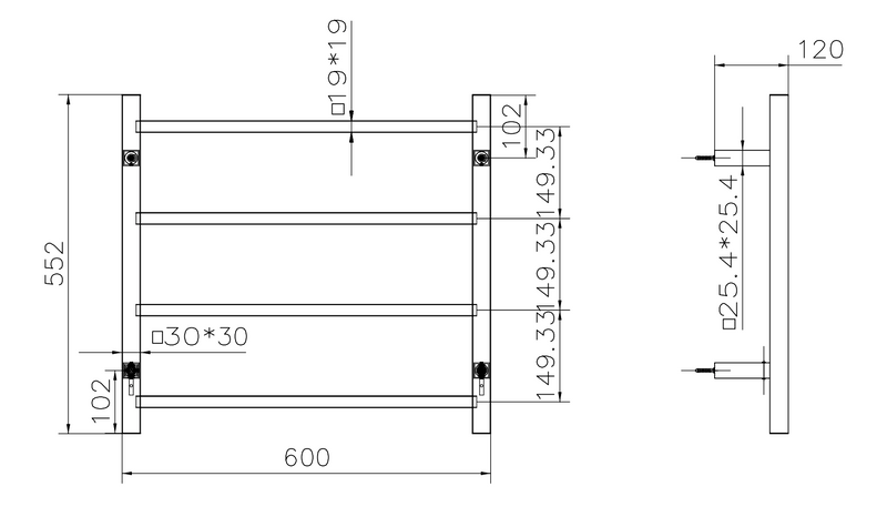 Spirit 4 Bar Heated Towel Rail JY-S400-BN