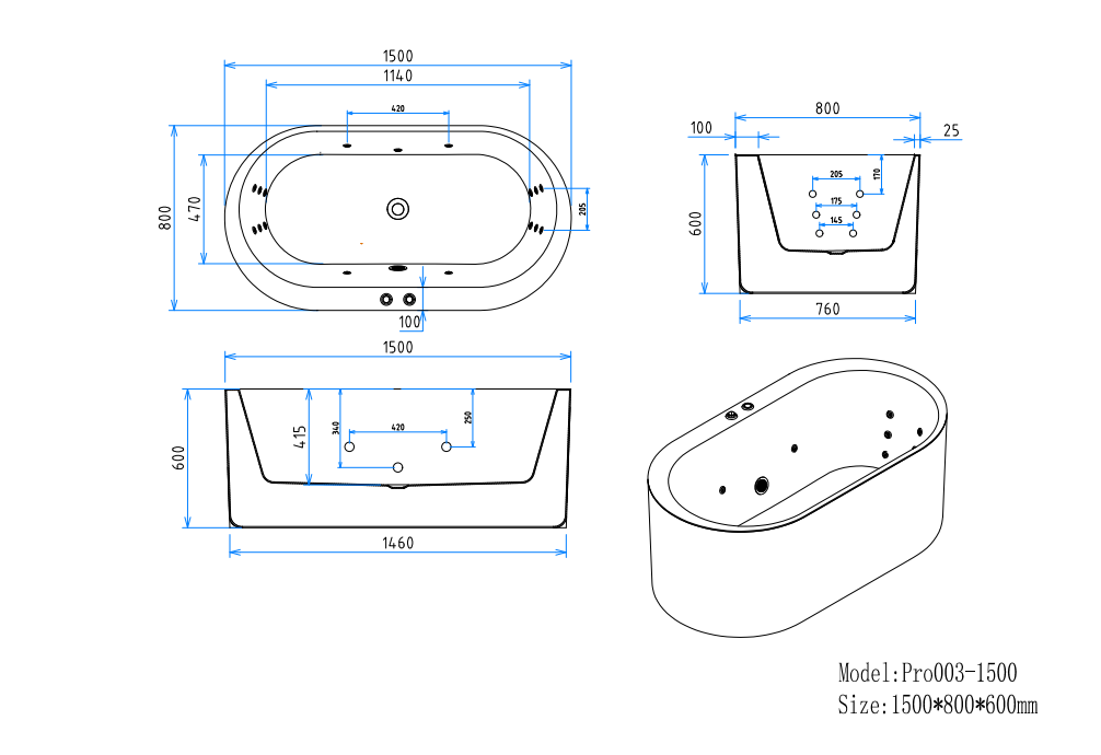 1500mm Elise 17 Jets Freestanding Spa - Bathroom Hub