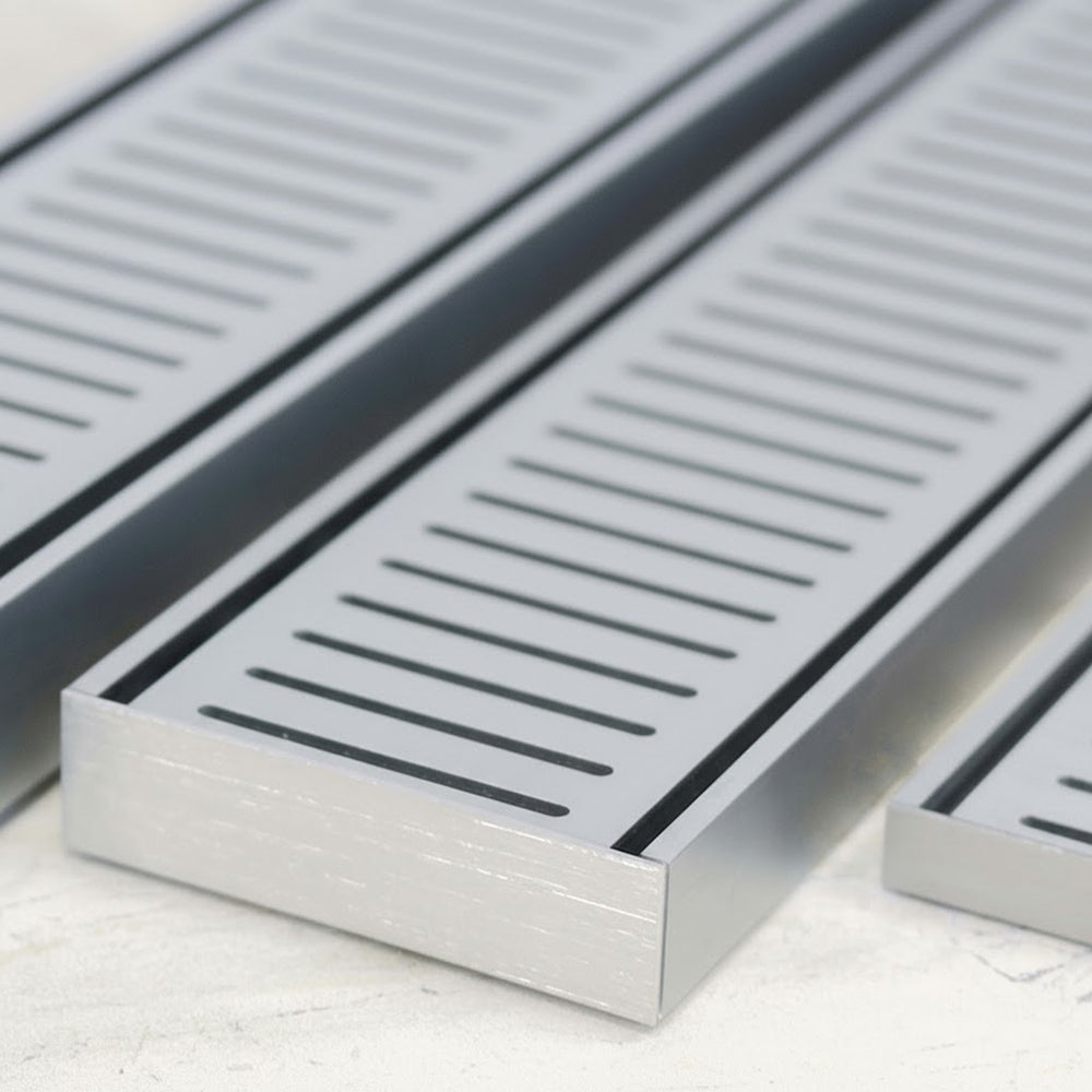 Aluminium Slimline Shower Grate Drain Silver 300-3000x100x21mm - Bathroom Hub