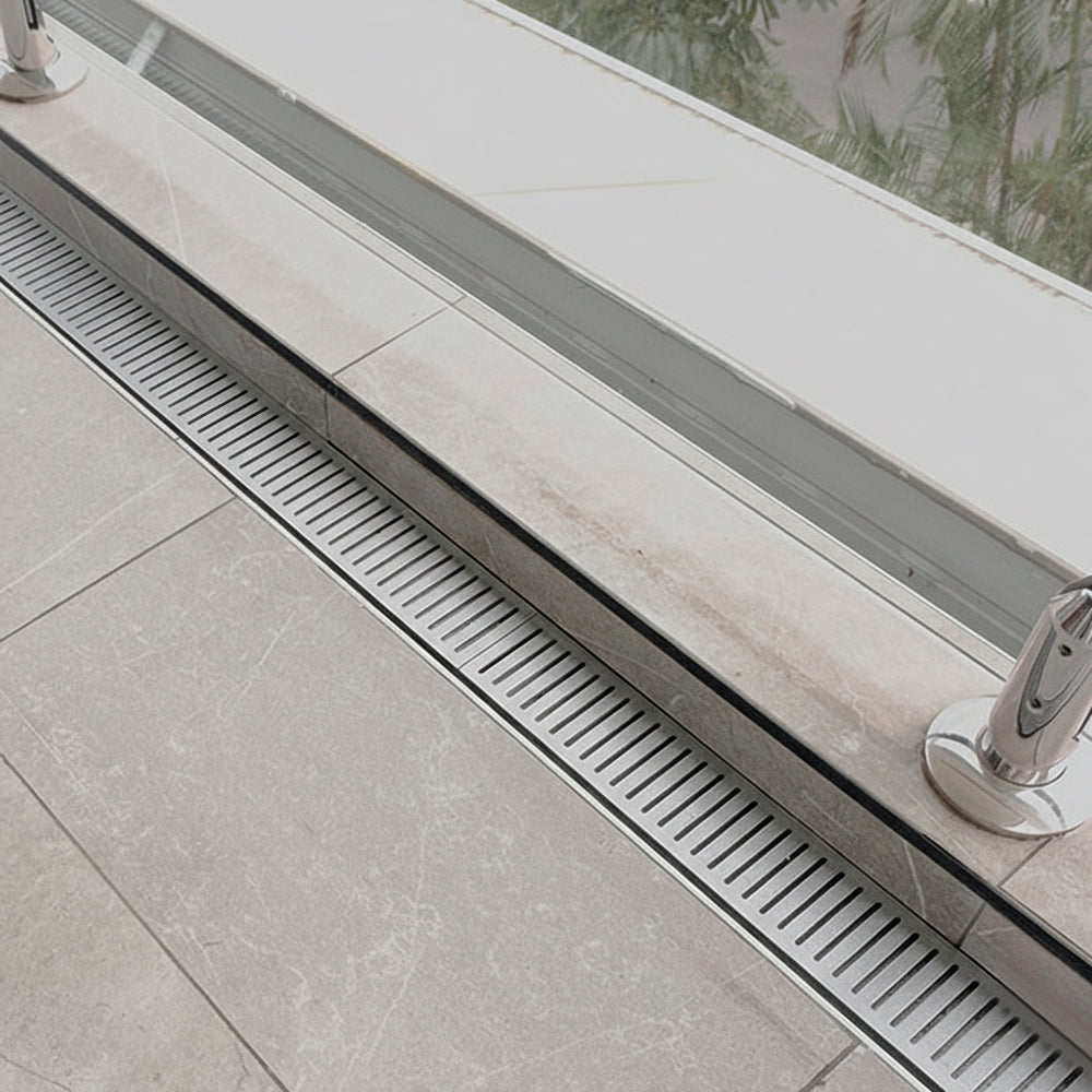 Aluminium Slimline Shower Grate Drain Silver 300-3000x100x21mm - Bathroom Hub