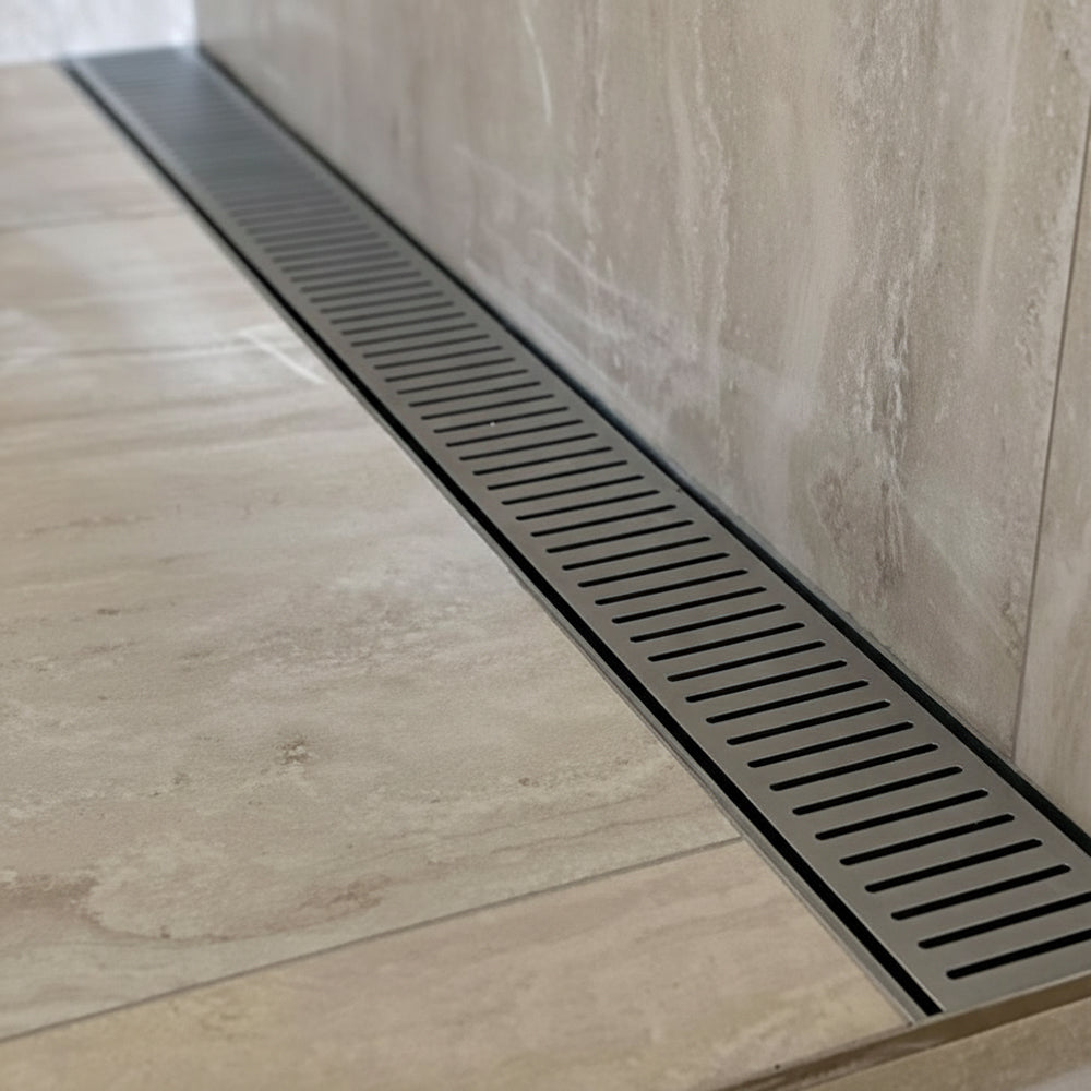 Aluminium Slimline Shower Grate Drain Silver 300-3000x100x21mm - Bathroom Hub