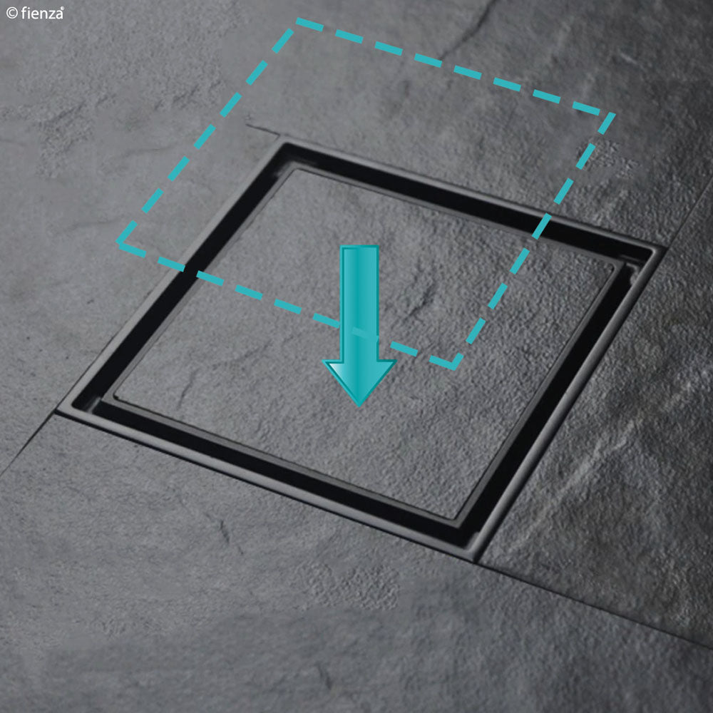 Square Tile Bed Floor Waste, 75mm Outlet, Gun Metal - Bathroom Hub
