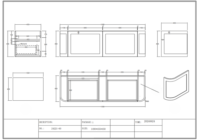 Curved Shaker Wall Hung Matt White Double Bowel Vanity Unit 1500mm