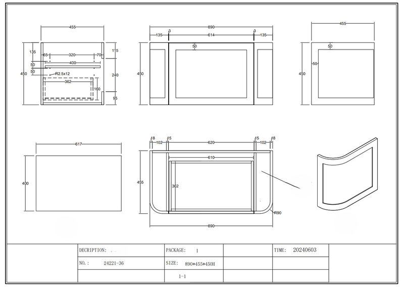 Curved Shaker Wall Hung Matt White Vanity Unit 900mm