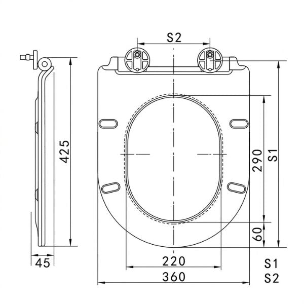 Vision UF Universal Slim D Shape Toilet Seat -UDTS4-WH