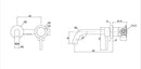 Technical drawing of plumbing fixtures with dimensions and specifications.
