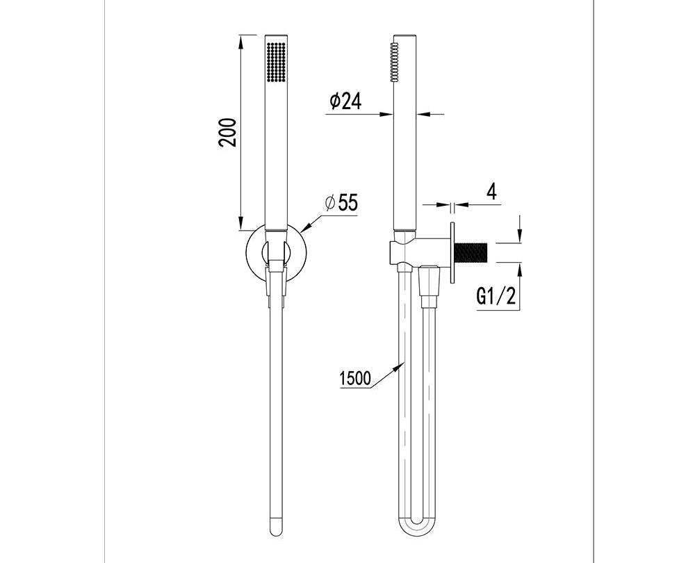 Technical drawing of a shower head with dimensions and specifications.