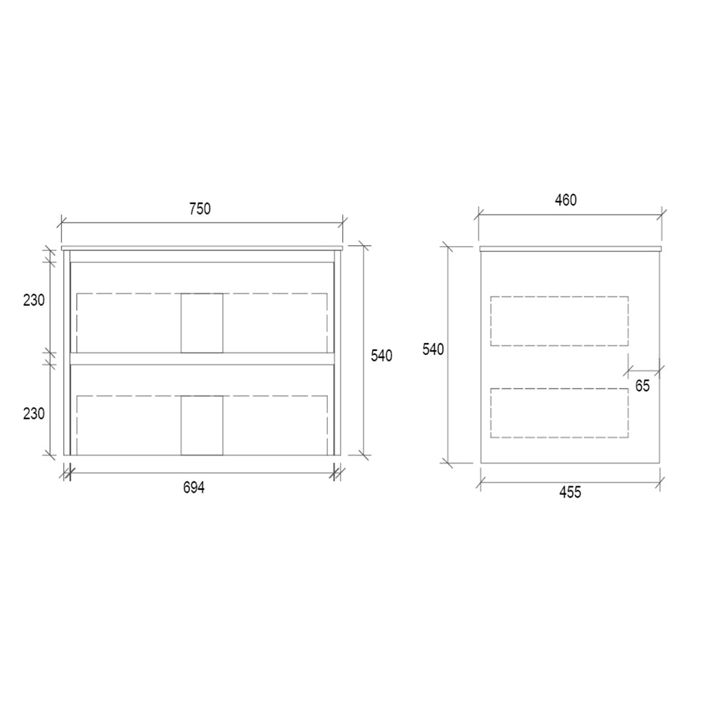 Two Drawer Wall Hung Dark Grey Bathroom Vanity WHDM750 - Bathroom Hub