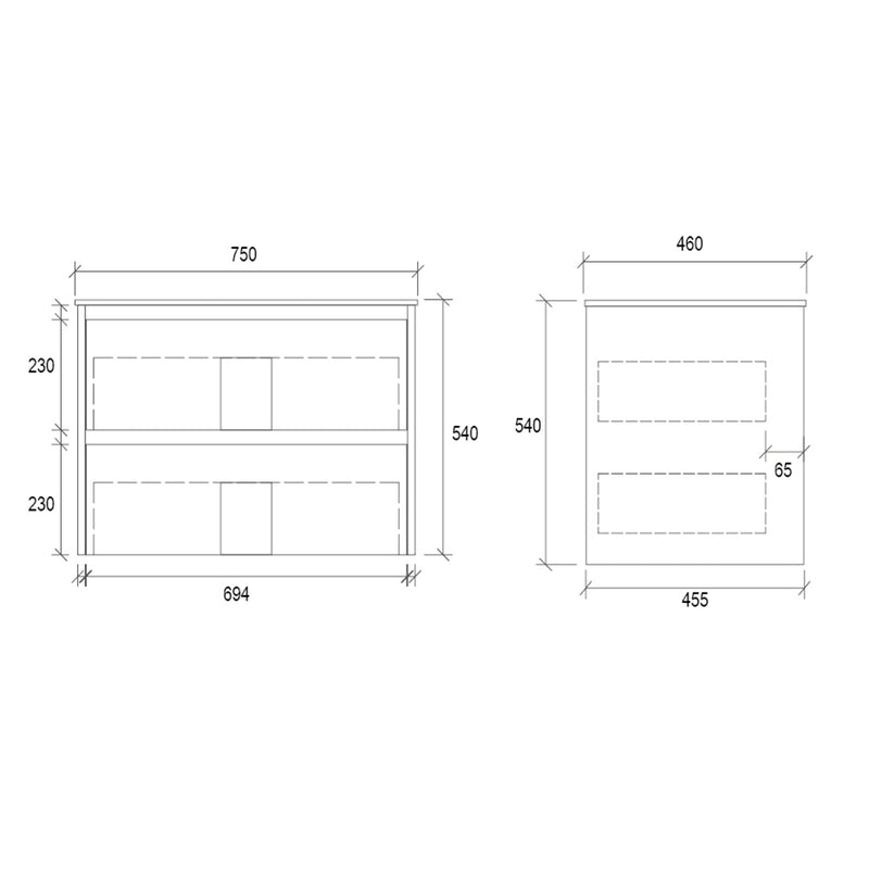 Two Draws Wall Hung Dark Grey Bathroom Vanity WHDM750