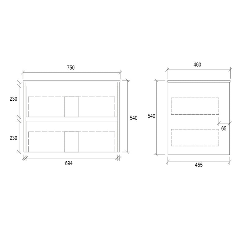 Two Draws Wall Hung White Oak Bathroom Vanity WHLM750