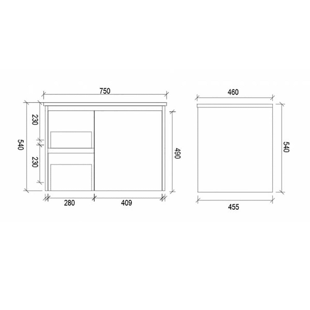 Two Drawer Wall Hung Hampton White Bathroom Vanity WHSH750L