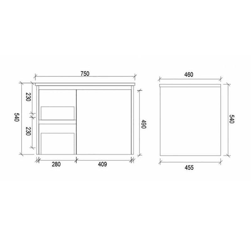 Two Draws Wall Hung Hampton White Bathroom Vanity WHSH750L