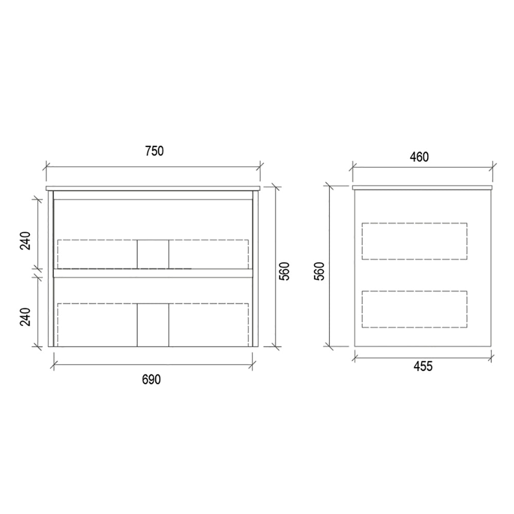 Two Drawers PVC Wall Hung White Bathroom Vanity WHTD750 - Bathroom Hub