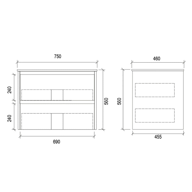 Two Draws PVC Wall Hung White Bathroom Vanity WHTD750