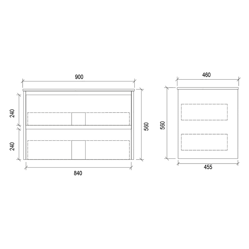 Two Drawers PVC Wall Hung White Bathroom Vanity WHTD900 - Bathroom Hub
