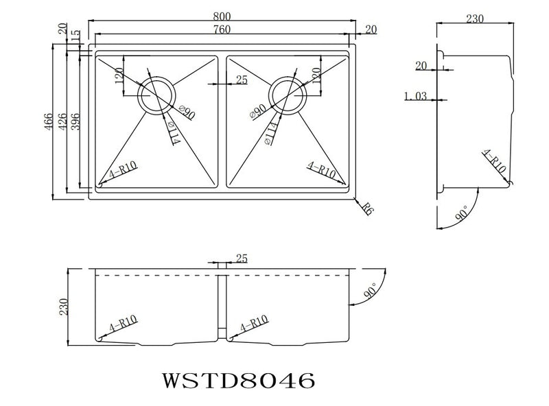 Stainless steel workstation kitchen sink double bowls 80cm - WSTD8046