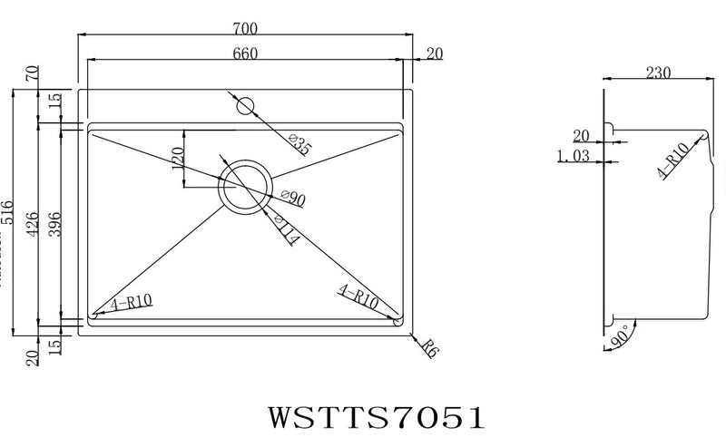 Stainless steel workstation kitchen sink single bowl with tap hole 70cm - WSTTS7051