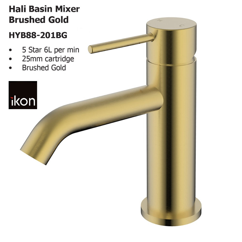 Hali Basin Mixer Brushed Gold HYB88-201LF-BG - Bathroom Hub