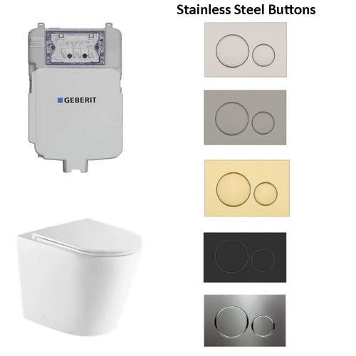 Geberit Sigma 8 In Wall Rimless Toilet Suite Matt White With Stainless Steel Colour Button - Bathroom Hub