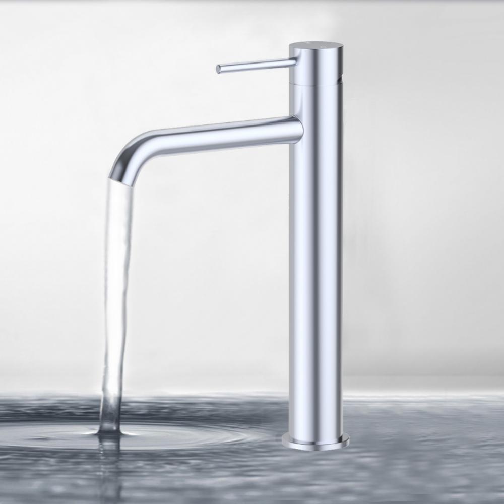Otus Slimline Stainless Steel Curved Spout High rise Basin Mixer - PLC2002SS-BN - Bathroom Hub