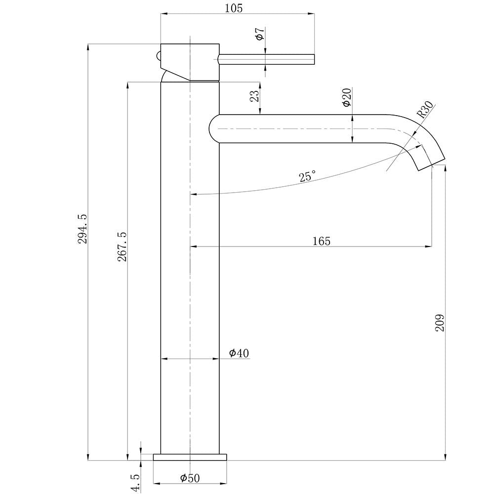 Otus Slimline Stainless Steel Curved Spout High rise Basin Mixer - PLC2002SS-BN - Bathroom Hub